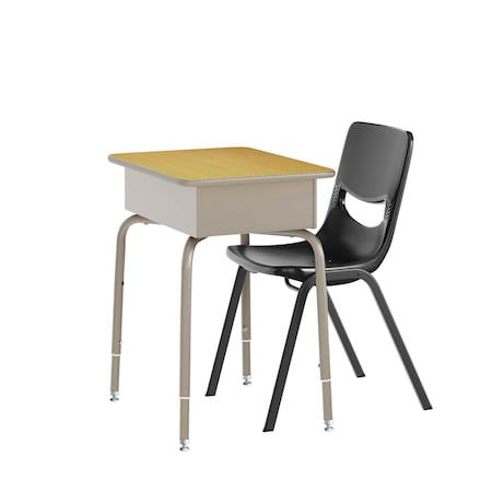 Flash Furniture HERCULES Student Desk w/Open Front Metal Book Box, Maple Desktop, Silver Frame and Blk Stack Chair FD-DESK-GMP-SCH3BB-GG